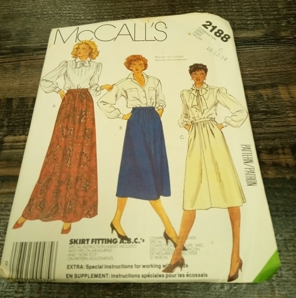 McCall's Sewing Pattern 2188 Women's Skirts Size 10-14 Uncut